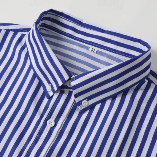 Outlet OUKU Men's Dress Shirt Button Down Shirt Striped Wedding Work Light Blue Black Red Blue Long Sleeve Collar Clothing Apparel