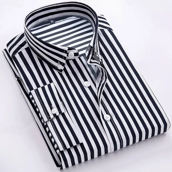 Outlet OUKU Men's Dress Shirt Button Down Shirt Striped Wedding Work Light Blue Black Red Blue Long Sleeve Collar Clothing Apparel