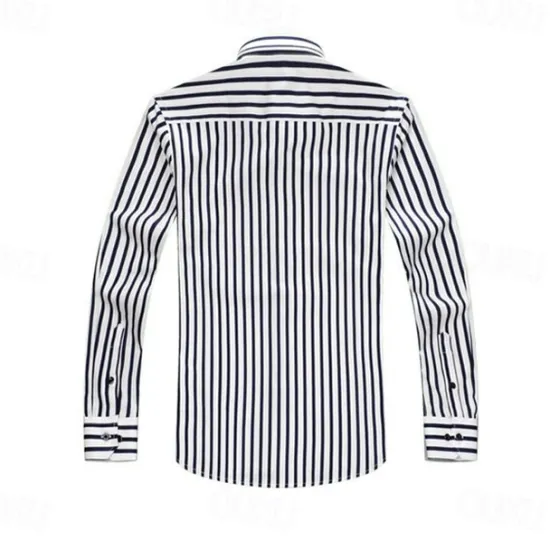 Outlet OUKU Men's Dress Shirt Button Down Shirt Striped Wedding Work Light Blue Black Red Blue Long Sleeve Collar Clothing Apparel