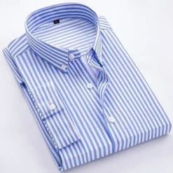 Outlet OUKU Men's Dress Shirt Button Down Shirt Striped Wedding Work Light Blue Black Red Blue Long Sleeve Collar Clothing Apparel