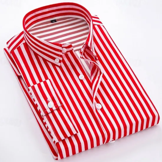 Outlet OUKU Men's Dress Shirt Button Down Shirt Striped Wedding Work Light Blue Black Red Blue Long Sleeve Collar Clothing Apparel