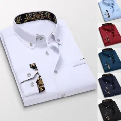 Clearance OUKU Men's Dress Shirt Button Down Shirt Collared Shirt Floral Wedding Work Wine Black White Navy Blue Long Sleeve Turndown Spring & Fall Clothing Apparel Button-Down