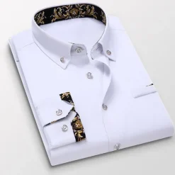 Clearance OUKU Men's Dress Shirt Button Down Shirt Collared Shirt Floral Wedding Work Wine Black White Navy Blue Long Sleeve Turndown Spring & Fall Clothing Apparel Button-Down