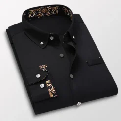 Clearance OUKU Men's Dress Shirt Button Down Shirt Collared Shirt Floral Wedding Work Wine Black White Navy Blue Long Sleeve Turndown Spring & Fall Clothing Apparel Button-Down
