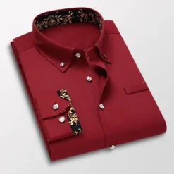 Clearance OUKU Men's Dress Shirt Button Down Shirt Collared Shirt Floral Wedding Work Wine Black White Navy Blue Long Sleeve Turndown Spring & Fall Clothing Apparel Button-Down