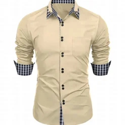 New OUKU Men's Dress Shirt Button Down Shirt Non Iron Shirt Casual Shirt Black White Pink Burgundy Blue Long Sleeve Color Block Solid / Plain Color Turndown Wedding Vacation Button-Down Clothing Apparel Cotton