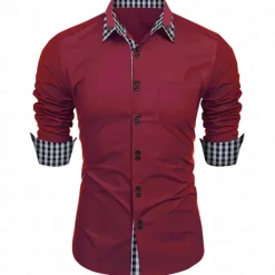 New OUKU Men's Dress Shirt Button Down Shirt Non Iron Shirt Casual Shirt Black White Pink Burgundy Blue Long Sleeve Color Block Solid / Plain Color Turndown Wedding Vacation Button-Down Clothing Apparel Cotton