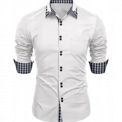 New OUKU Men's Dress Shirt Button Down Shirt Non Iron Shirt Casual Shirt Black White Pink Burgundy Blue Long Sleeve Color Block Solid / Plain Color Turndown Wedding Vacation Button-Down Clothing Apparel Cotton