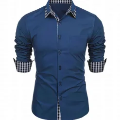 New OUKU Men's Dress Shirt Button Down Shirt Non Iron Shirt Casual Shirt Black White Pink Burgundy Blue Long Sleeve Color Block Solid / Plain Color Turndown Wedding Vacation Button-Down Clothing Apparel Cotton