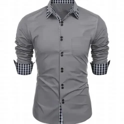 New OUKU Men's Dress Shirt Button Down Shirt Non Iron Shirt Casual Shirt Black White Pink Burgundy Blue Long Sleeve Color Block Solid / Plain Color Turndown Wedding Vacation Button-Down Clothing Apparel Cotton