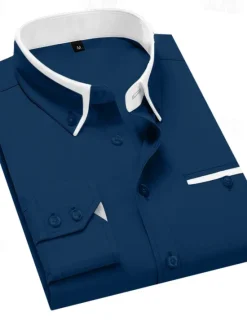 Sale OUKU Men's Dress Shirt Button Down Shirt Collared Shirt Non Iron Shirt Plain Wedding Work White Pink Navy Blue Royal Blue Long Sleeve Collar All Seasons Clothing Apparel