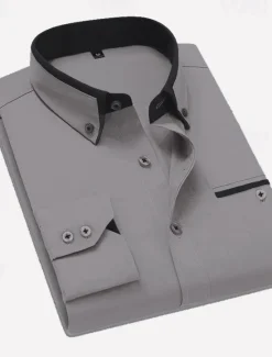 Sale OUKU Men's Dress Shirt Button Down Shirt Collared Shirt Non Iron Shirt Plain Wedding Work White Pink Navy Blue Royal Blue Long Sleeve Collar All Seasons Clothing Apparel