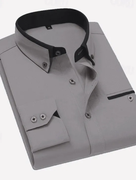 Sale OUKU Men's Dress Shirt Button Down Shirt Collared Shirt Non Iron Shirt Plain Wedding Work White Pink Navy Blue Royal Blue Long Sleeve Collar All Seasons Clothing Apparel