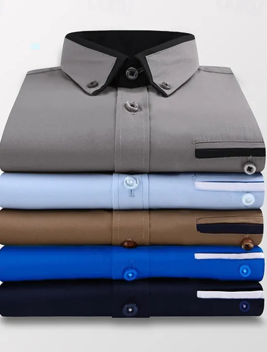 Sale OUKU Men's Dress Shirt Button Down Shirt Collared Shirt Non Iron Shirt Plain Wedding Work White Pink Navy Blue Royal Blue Long Sleeve Collar All Seasons Clothing Apparel