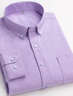 OUKU Men's Dress Shirt Button Down Shirt Oxford Shirt Solid / Plain Color Wedding Vacation White Blue Purple Light Grey Long Sleeve Turndown All Seasons Clothing Apparel Button-Down