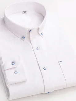 OUKU Men's Dress Shirt Button Down Shirt Oxford Shirt Solid / Plain Color Wedding Vacation White Blue Purple Light Grey Long Sleeve Turndown All Seasons Clothing Apparel Button-Down