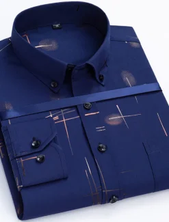 Sale OUKU Men's Dress Shirt Button Down Shirt Non Iron Shirt Collared Shirt Stretch Tartan Wedding Work Wine Black / Gray Black White Long Sleeve Square Neck All Seasons Clothing Apparel