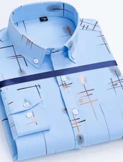 Sale OUKU Men's Dress Shirt Button Down Shirt Non Iron Shirt Collared Shirt Stretch Tartan Wedding Work Wine Black / Gray Black White Long Sleeve Square Neck All Seasons Clothing Apparel
