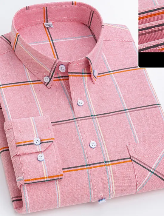 Best OUKU Men's Dress Shirt Button Down Shirt Oxford Shirt Plaid Wedding Office / Career Light Pink Light Blue White Yellow Long Sleeve Button Down Collar Spring & Fall Clothing Apparel Front Pocket