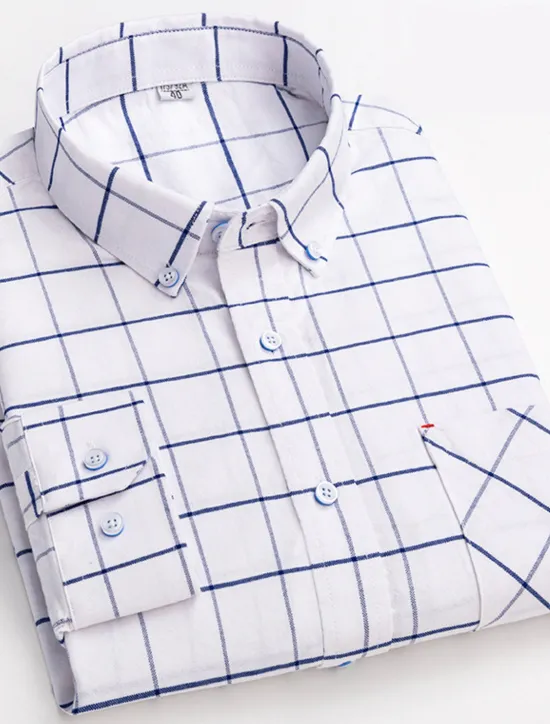 Best OUKU Men's Dress Shirt Button Down Shirt Oxford Shirt Plaid Wedding Office / Career Light Pink Light Blue White Yellow Long Sleeve Button Down Collar Spring & Fall Clothing Apparel Front Pocket