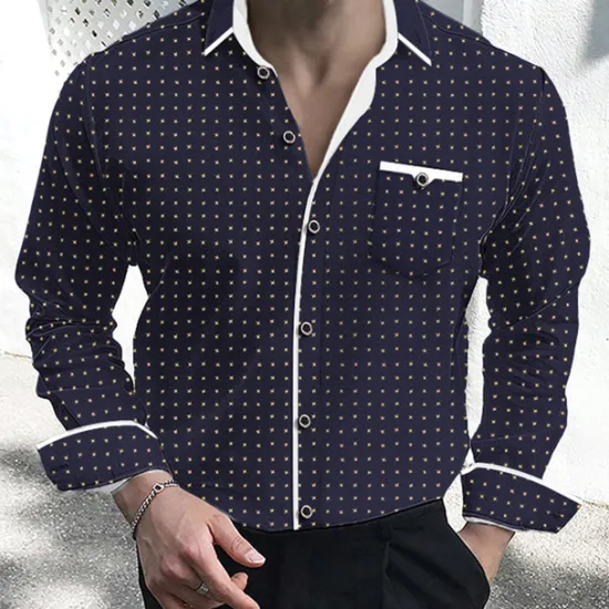 Clearance OUKU Men's Dress Shirt Button Down Shirt Collared Shirt Polka Dot Wedding Outdoor White Red Navy Blue Long Sleeve Turndown Summer Spring Clothing Apparel Print