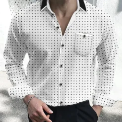 Clearance OUKU Men's Dress Shirt Button Down Shirt Collared Shirt Polka Dot Wedding Outdoor White Red Navy Blue Long Sleeve Turndown Summer Spring Clothing Apparel Print