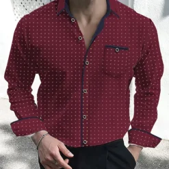 Clearance OUKU Men's Dress Shirt Button Down Shirt Collared Shirt Polka Dot Wedding Outdoor White Red Navy Blue Long Sleeve Turndown Summer Spring Clothing Apparel Print