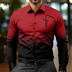 OUKU Men's Dress Shirt Button Up Shirt Jesus Business Daily White Red Blue Purple Long Sleeve Shirt Collar Fall Spring & Summer Clothing Apparel Button Up