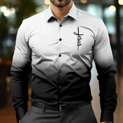 OUKU Men's Dress Shirt Button Up Shirt Jesus Business Daily White Red Blue Purple Long Sleeve Shirt Collar Fall Spring & Summer Clothing Apparel Button Up