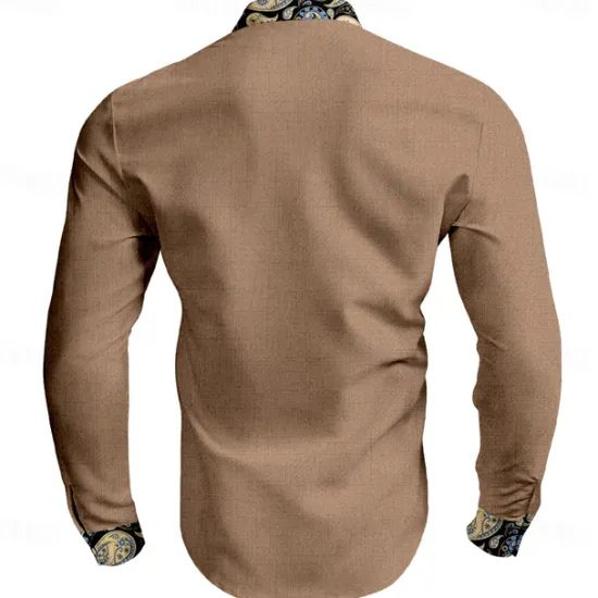 Sale OUKU Men's Dress Shirt Button Up Shirt Vacation Daily Black Ink Blue Brown Long Sleeve Band Collar Summer Spring & Fall Clothing Apparel 3D Print
