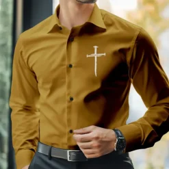 Best OUKU Men's Dress Shirt Button Up Shirt Cross Formal Business Black White Blue Brown Long Sleeve Shirt Collar Fall Winter Clothing Apparel Button Up