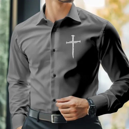 Best OUKU Men's Dress Shirt Button Up Shirt Cross Formal Business Black White Blue Brown Long Sleeve Shirt Collar Fall Winter Clothing Apparel Button Up