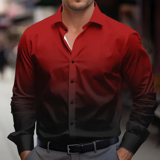 Hot OUKU Men's Dress Shirt Button Up Shirt Ombre Party Evening Wear Business Violet Black Red Blue Long Sleeve Shirt Collar Fall Winter Clothing Apparel Button Up