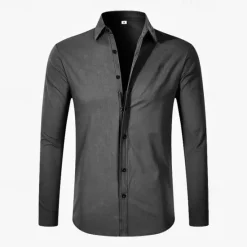 OUKU Men's Dress Shirt Button Up Shirt Plain Wedding Daily Light Blue Black White Pink Long Sleeve Lapel Spring & Fall Clothing Apparel Collared Shirts