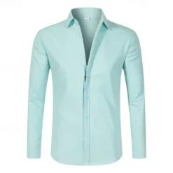 OUKU Men's Dress Shirt Button Up Shirt Plain Wedding Daily Light Blue Black White Pink Long Sleeve Lapel Spring & Fall Clothing Apparel Collared Shirts