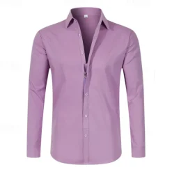 OUKU Men's Dress Shirt Button Up Shirt Plain Wedding Daily Light Blue Black White Pink Long Sleeve Lapel Spring & Fall Clothing Apparel Collared Shirts