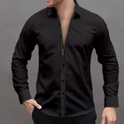 OUKU Men's Dress Shirt Button Up Shirt Plain Wedding Daily Light Blue Black White Pink Long Sleeve Lapel Spring & Fall Clothing Apparel Collared Shirts