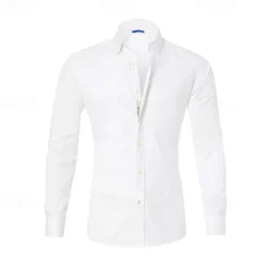 OUKU Men's Dress Shirt Button Up Shirt Plain Wedding Daily Light Blue Black White Pink Long Sleeve Lapel Spring & Fall Clothing Apparel Collared Shirts