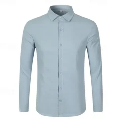 OUKU Men's Dress Shirt Button Up Shirt Plain Wedding Daily Light Blue Black White Pink Long Sleeve Lapel Spring & Fall Clothing Apparel Collared Shirts