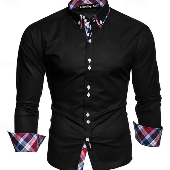 Discount OUKU Men's Dress Shirt Button Up Shirt Black White Wine Long Sleeve Color Block Button Down Collar Spring & Fall Wedding Daily Clothing Apparel Collared Shirts