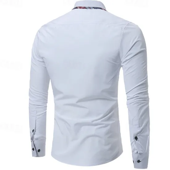 Discount OUKU Men's Dress Shirt Button Up Shirt Black White Wine Long Sleeve Color Block Button Down Collar Spring & Fall Wedding Daily Clothing Apparel Collared Shirts