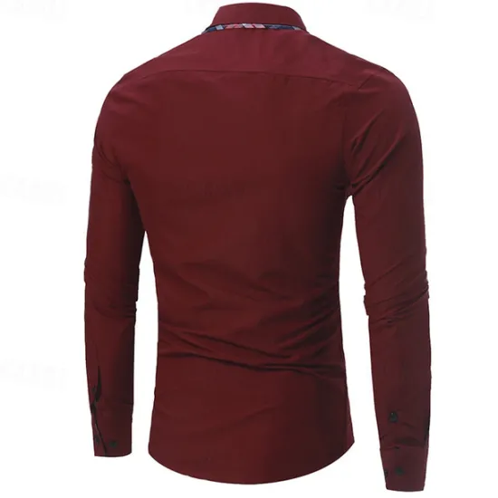 Discount OUKU Men's Dress Shirt Button Up Shirt Black White Wine Long Sleeve Color Block Button Down Collar Spring & Fall Wedding Daily Clothing Apparel Collared Shirts