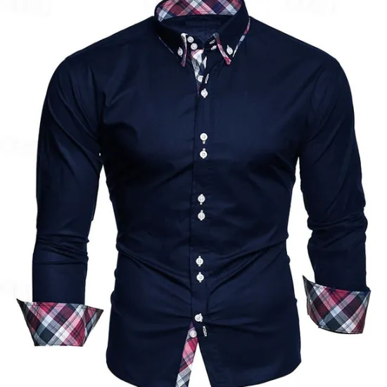 Discount OUKU Men's Dress Shirt Button Up Shirt Black White Wine Long Sleeve Color Block Button Down Collar Spring & Fall Wedding Daily Clothing Apparel Collared Shirts