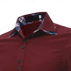 Discount OUKU Men's Dress Shirt Button Up Shirt Black White Wine Long Sleeve Color Block Button Down Collar Spring & Fall Wedding Daily Clothing Apparel Collared Shirts