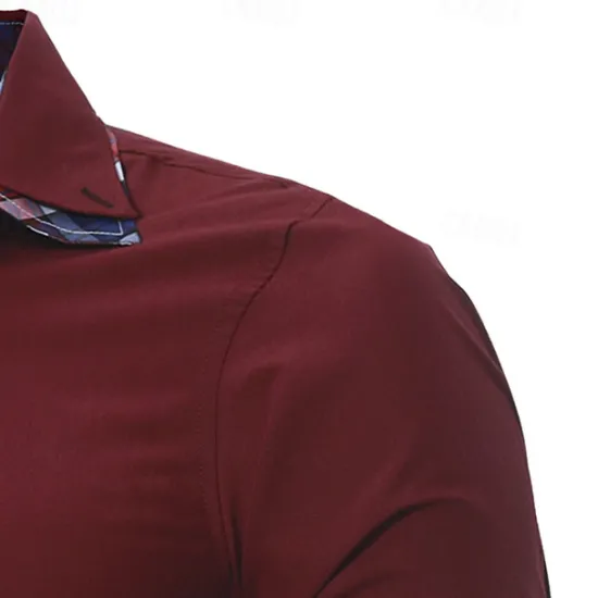 Discount OUKU Men's Dress Shirt Button Up Shirt Black White Wine Long Sleeve Color Block Button Down Collar Spring & Fall Wedding Daily Clothing Apparel Collared Shirts
