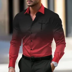 Discount OUKU Men's Dress Shirt Button Up Shirt Printed Shirts Formal Daily Violet Pink Red Blue Long Sleeve Turndown Fall Winter Clothing Apparel Print