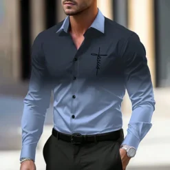Discount OUKU Men's Dress Shirt Button Up Shirt Printed Shirts Formal Daily Violet Pink Red Blue Long Sleeve Turndown Fall Winter Clothing Apparel Print