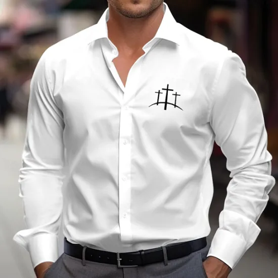 Clearance OUKU Men's Dress Shirt Button Up Shirt Cross Formal Business Black White Blue Purple Long Sleeve Shirt Collar Fall Winter Clothing Apparel Button Up