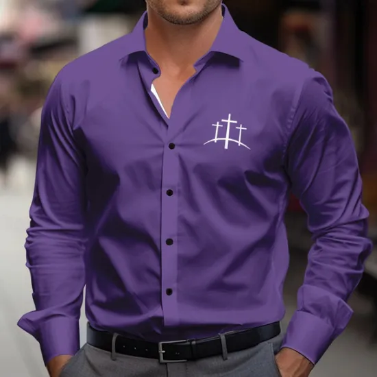 Clearance OUKU Men's Dress Shirt Button Up Shirt Cross Formal Business Black White Blue Purple Long Sleeve Shirt Collar Fall Winter Clothing Apparel Button Up
