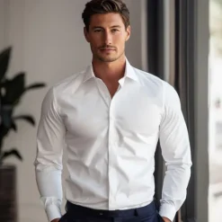 Online OUKU Men's Dress Shirt Button Up Shirt Solid Color School Formal Blue Light Sky Blue Light Blue- Long Sleeve Turndown All Seasons Clothing Apparel White